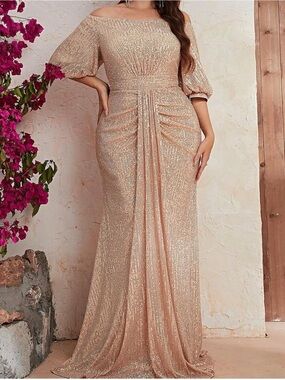 Sequin Maxi Dress in Blush Champagne 1X